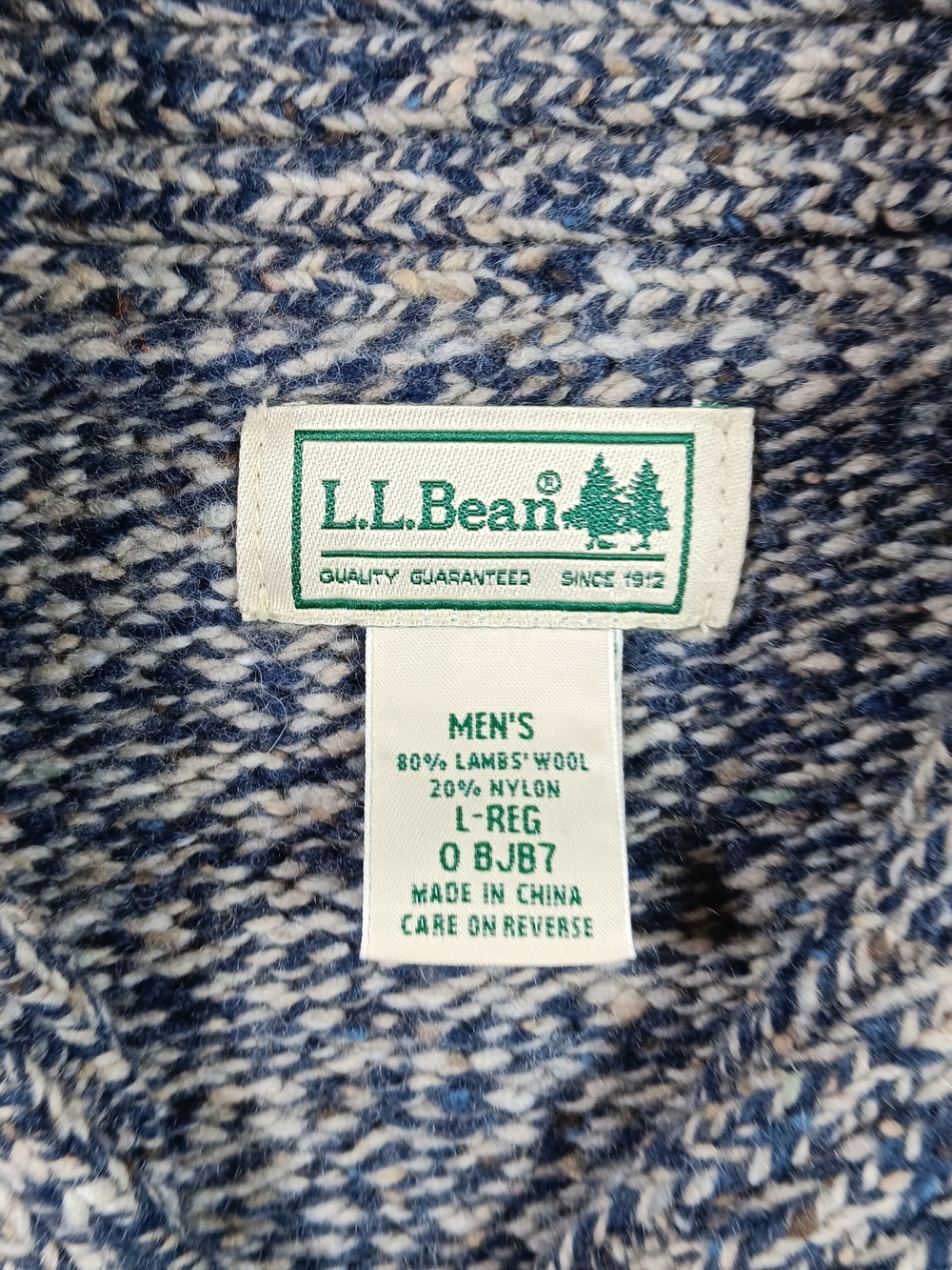 L.L. Bean Sweater Mens Large Shawl Collard Marled Lambswool Fisherman - Picture 2 of 9